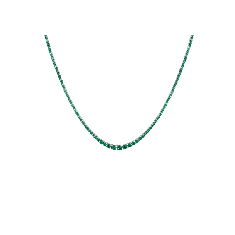 Lab Grown Green Emerald Modern Graduated Tennis Necklace - 图片 3