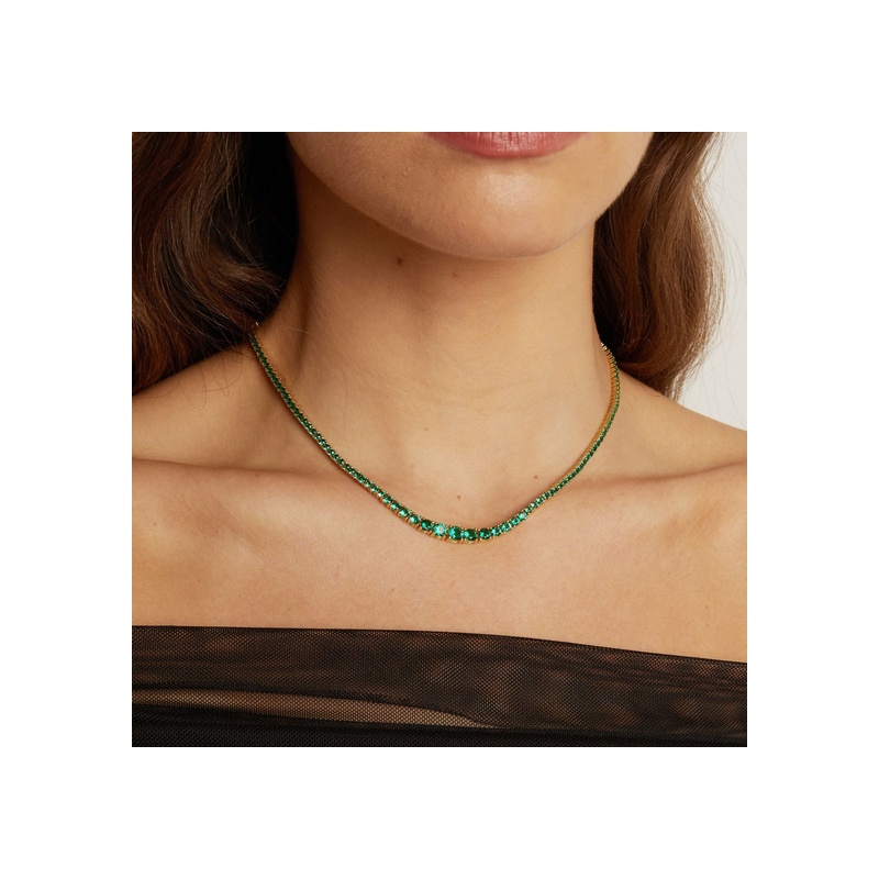 Lab Grown Green Emerald Modern Graduated Tennis Necklace - 图片 6