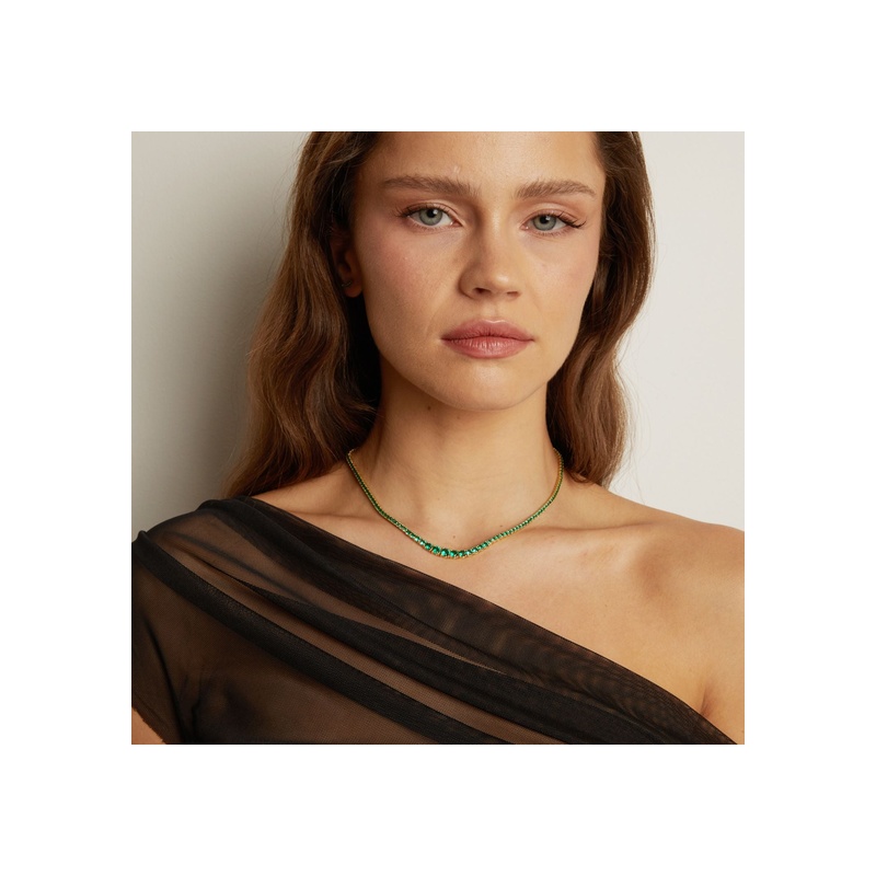 Lab Grown Green Emerald Modern Graduated Tennis Necklace - 图片 7