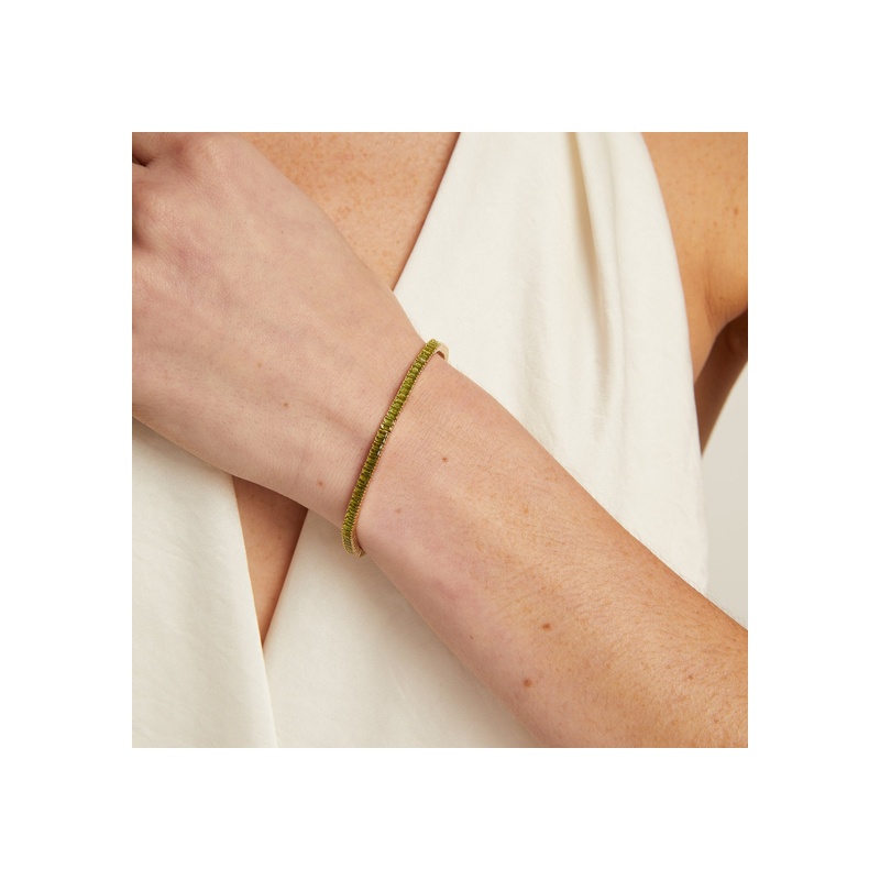 Lab Grown Green Peridot Baguette Tennis Bracelet - 图片 3