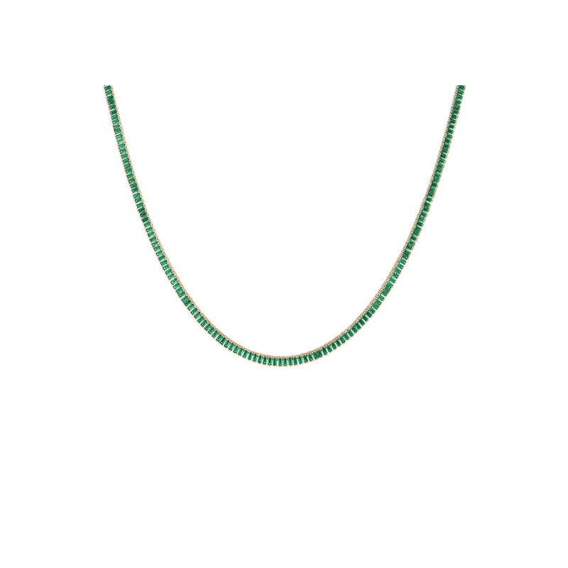 Lab Grown Green Emerald Baguette Tennis Necklace