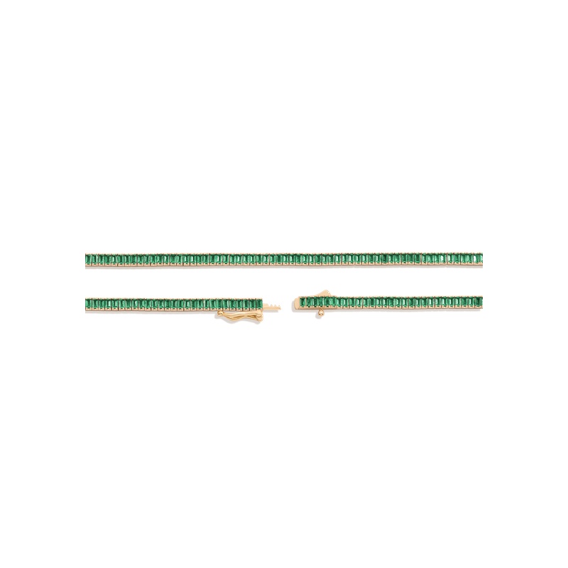 Lab Grown Green Emerald Baguette Tennis Necklace - 图片 2