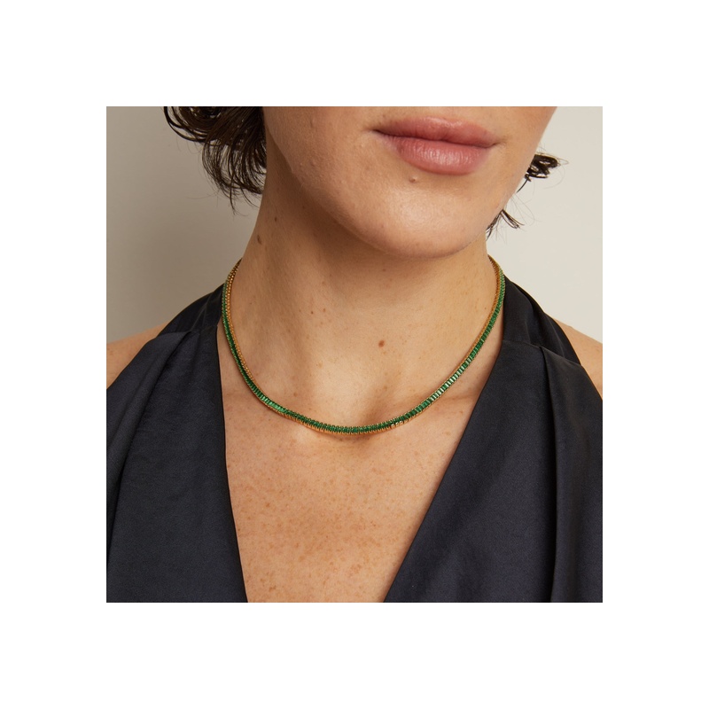 Lab Grown Green Emerald Baguette Tennis Necklace - 图片 3