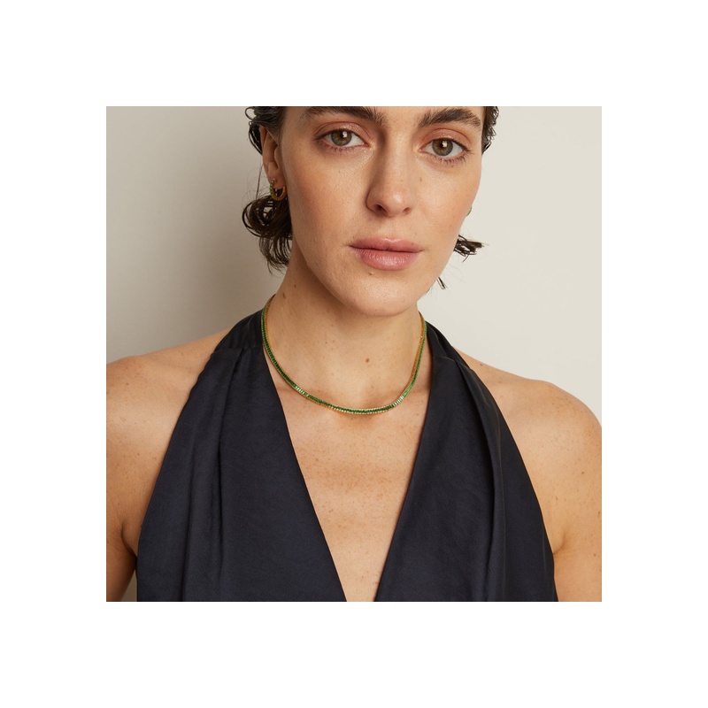 Lab Grown Green Emerald Baguette Tennis Necklace - 图片 4