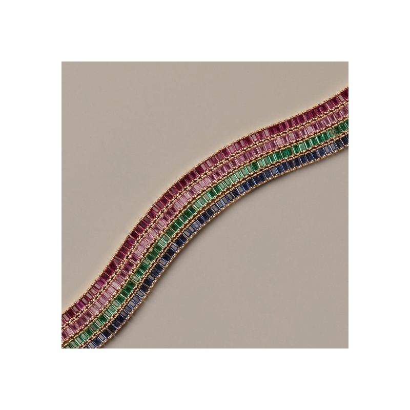 Lab Grown Green Emerald Baguette Tennis Necklace - 图片 5
