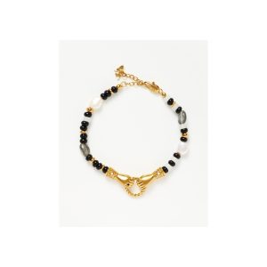 Harris Reed In Good Hands Beaded Gemstone Bracelet | 18ct Gold Plated/Black Chalcedony & Pearl