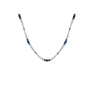 Lab Grown Blue Sapphire and White Sapphire Scalloped Tennis Necklace