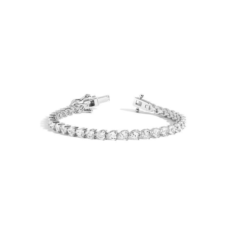 Lab Grown White Sapphire Heart Tennis Bracelet