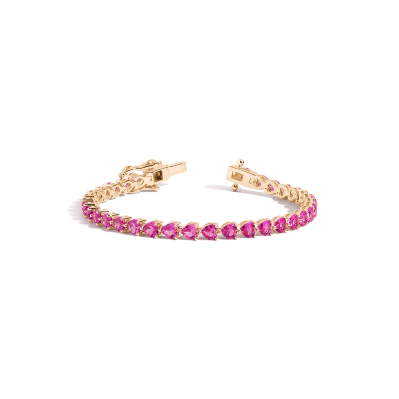 Lab Grown Pink Sapphire Heart Tennis Bracelet