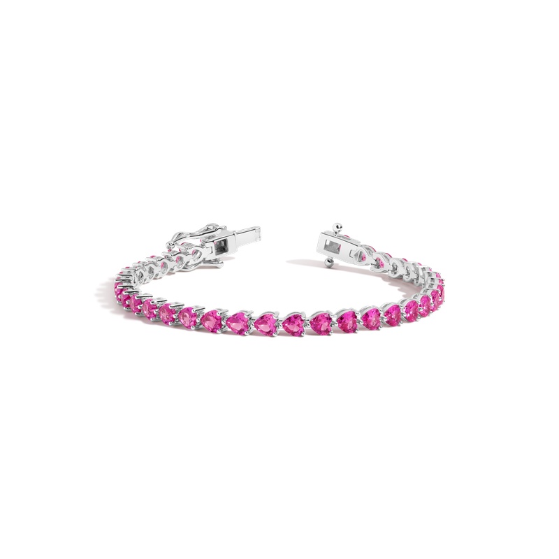 Lab Grown Pink Sapphire Heart Tennis Bracelet - 图片 2