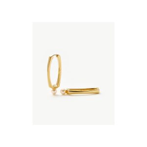 Button Pearl Ovate Hoop Earrings | 18ct Gold Plated/Pearl