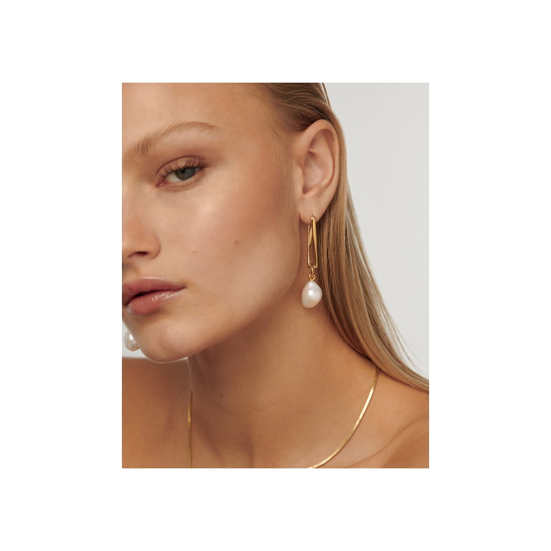 Baroque Pearl Twisted Drop Earrings | 18ct Gold Plated/Pearl - 图片 3