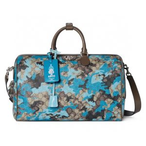 GUCCI GG Monogram 28L Marbled Double G Letter Duffel Bag Medium Men's Blue Camouflage