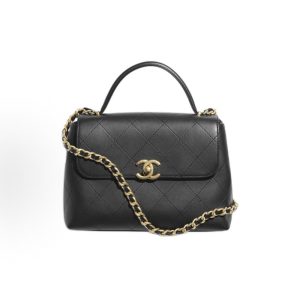 CHANEL 25S Double C LOGO Rhombus Design Leather Chain Calf Leather Flap Bag One Shoulder Crossbody Tote Large Black
