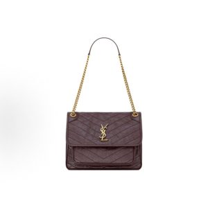 SAINT LAURENT YSL Niki Logo Bronze Embellishment Crossbody Shoulder Bag Medium Cabernet Sauvignon Red