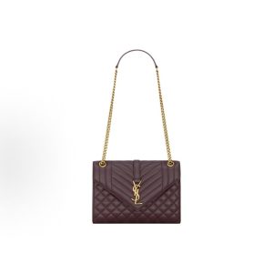 SAINT LAURENT YSL ENVELOPE gold-toned letter logo chain strap envelope bag shoulder bag medium Cabernet Sauvignon red