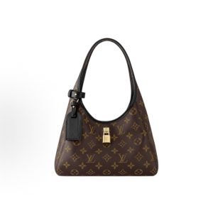 LOUIS VUITTON The Drop Gold Finish Signature Padlock Monogram Hobo Bag Shoulder Tote Small Brown
