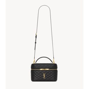 SAINT LAURENT GABY gold hardware Branded Sheepskin Cosmetic bag large black