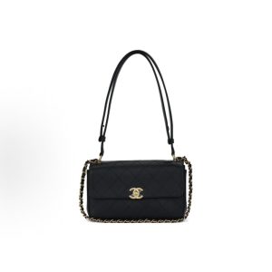 CHANEL 26C Gold Label Double C Logo Rhombus Quilted Leather Chain Calf Leather Shoulder Bag Small Black