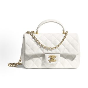 CHANEL Classic Flap CF CF Rhombus Leather Chain Crossbody Shoulder Grained Caviar Cowhide with Metal Tote Bag White