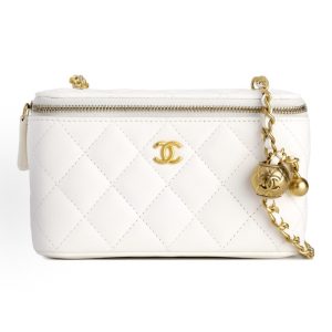 CHANEL Small Gold Ball Rhombus Leather Chain Sheepskin Box Bag Shoulder Crossbody Bag Classic White