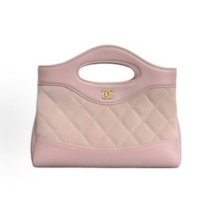 CHANEL 31Bag 25P Gold Metallic Rhombus Leather Chain Strap Sheepskin One Shoulder Crossbody Tote Light Pink