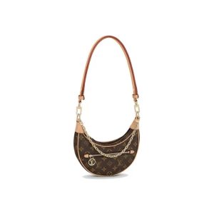 LOUIS VUITTON Loop Classic Presbyopia Full Print Chain Strap Moon Bag Pea Bag Armpit Bag Shoulder Bag Brown