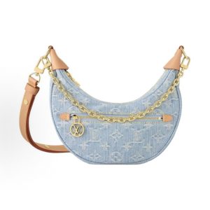 LOUIS VUITTON Loop Sky Denim Denim Denim Bag Denim Leather Crescent Shoulder Bag Blue Brown