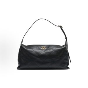 CHANEL 26P Double C Logo Rhombus Hobo Bag Shoulder Bag Oversized Women's Black