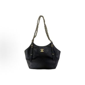 CHANEL 26C Gold Label Double C Logo Diamond Quilted Leather Chain Calf Leather Tote Bag Tote Bag Shopping Bag Shoulder Bag Small Women's Black