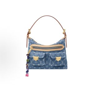 LOUIS VUITTON BAGGY Denim Denim Colour-blocked Knot Zip Exterior One Shoulder Tote Bag Blue
