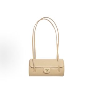 CHANEL 26P Aged Gold Standard Double C Logo Long Handle Granular Embossed Glossy Calfskin Patched Gold Metal Bowling Bag Shoulder Bag Small Women's Style