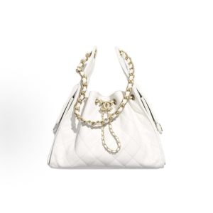CHANEL 25Bag 25S Gold Label Double C Logo Diamond Quilted Leather Chain Grained Calfskin Gold Metal Hippie Bag Shoulder Bag Small Women's White