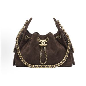 CHANEL 25Bag 26C Pre-Spring Resort Double C Diamond Quilted Leather Chain Hippie Bag Suede Effect Cowhide Metal Shoulder Bag Mini Women's Dark Brown Chocolate