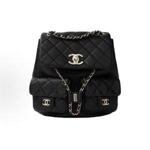 CHANEL Duma 23P Gold Buckle Double C Logo Rhombic Leather Chain Pebbled Calfskin Backpack Women's Style