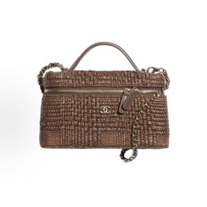 CHANEL 26P Classic Chain Gold Label Double C Logo Leather Chain Braided Raffia Gold Metal Cosmetic Bag Shoulder Tote Women's Style