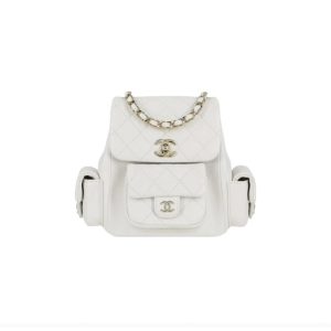 CHANEL Duma 23K diamond check design leather chain shoulder strap backpack granular cowhide gold hardware backpack unisex for couples