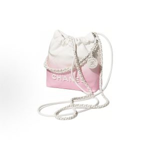 CHANEL 22Bag 24S Logo Drawstring closure Rhombus leather chain lacquer gradient Crossbody bag mini white with pink