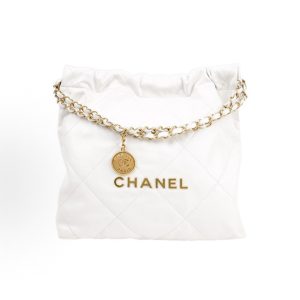 CHANEL 22Bag 23A Logo Rhombus Leather Chain Chain Shoulder Strap Extra Capacity Tote Bag Tote Bag Shopping Bag Hand Carry Crossbody Shoulder Bag Small White