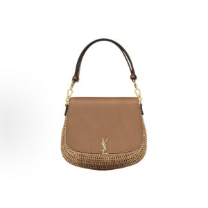 SAINT LAURENT VOLTAIRE Bronzer Wicker Tote Natural Brick Red