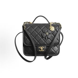 CHANEL 25B Embossed Lock Closure Granulated Cowhide Gold Hardware Backpack Women's Black