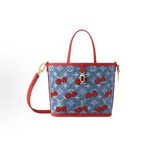 LOUIS VUITTON x Takashi Murakami Murakami Collaboration NEVERFULL INSIDE OUT BB Cherry Series Monogram Denim One-Shoulder Crossbody Tote Small Blue in Red