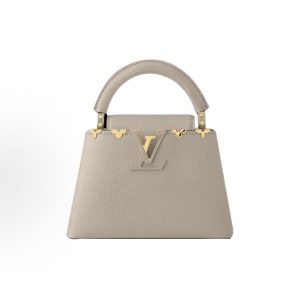 LOUIS VUITTON Capucines Flap Closure Detachable Strap Taurillon Capucines Shoulder Crossbody Bag Mini Elephant Gray