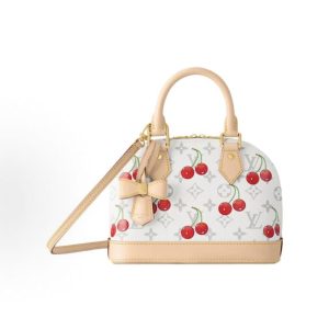 LOUIS VUITTON x Takashi Murakami Murakami Collaboration Alma BB Cherry Collection Print Monogram Cherry Coated Canvas Shell Bag Tote Small White Patched Beige