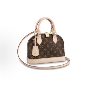 LOUIS VUITTON Alma BB Classic Presbyopia Full Print Detachable Strap Shell Bag One Shoulder Crossbody Tote Small Tan Size